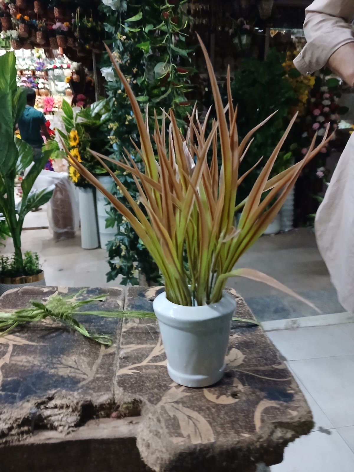 Artificial Golden Grass Plant in White Ceramic Pot