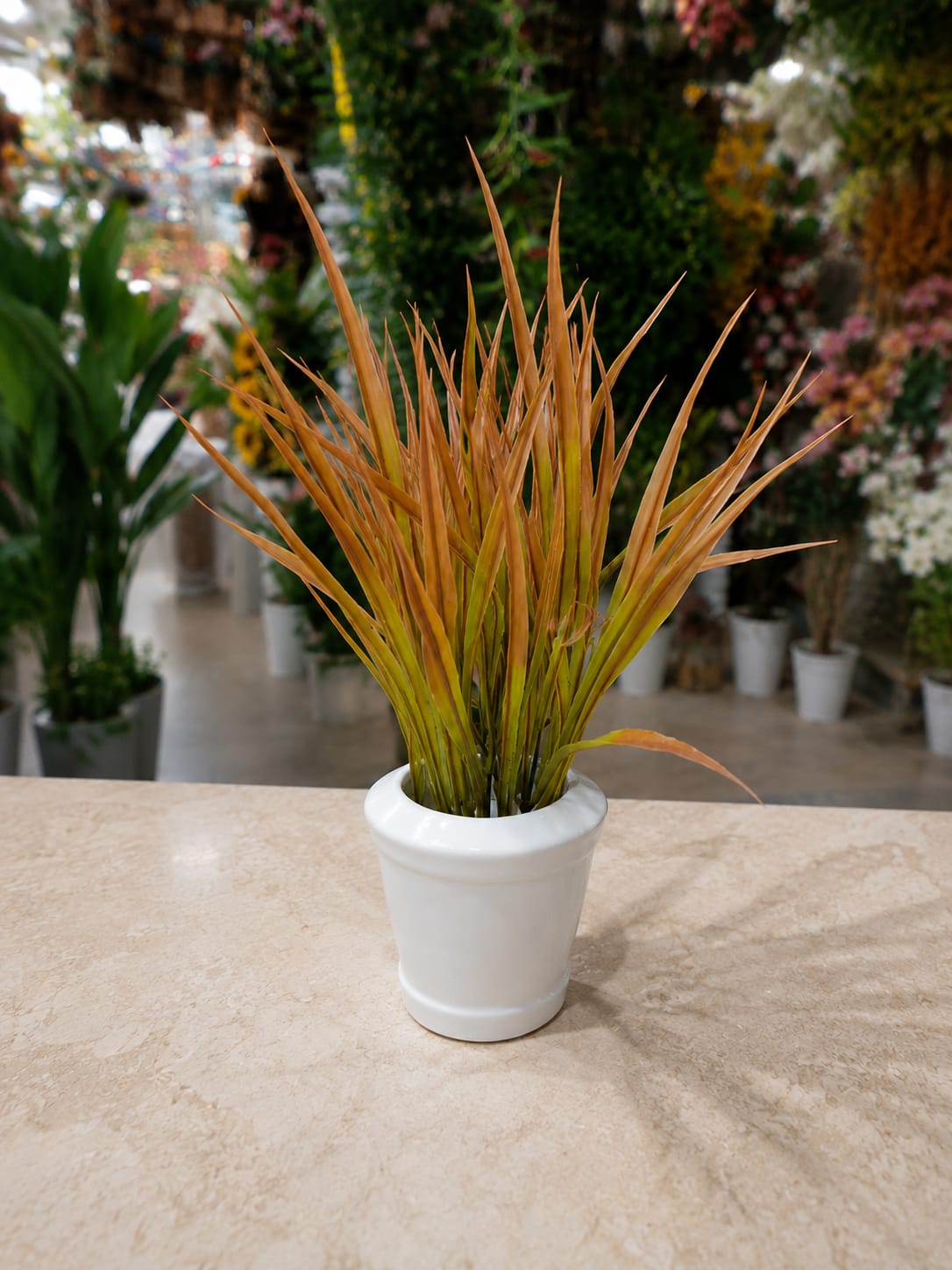 Artificial Golden Grass Plant in White Ceramic Pot