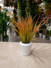 Artificial Golden Grass Plant in White Ceramic Pot