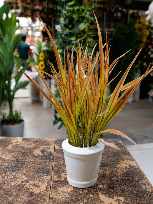 Artificial Golden Grass Plant in White Ceramic Pot