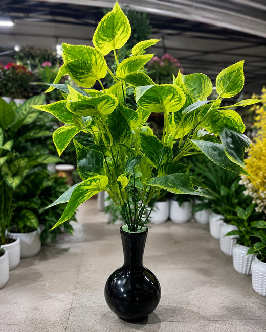 Artificial Variegated Green Foliage Plant in Black Decorative Vase