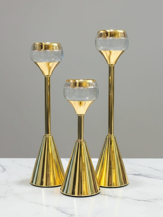 Modern Gold Crystal Glass Candle Holder Set