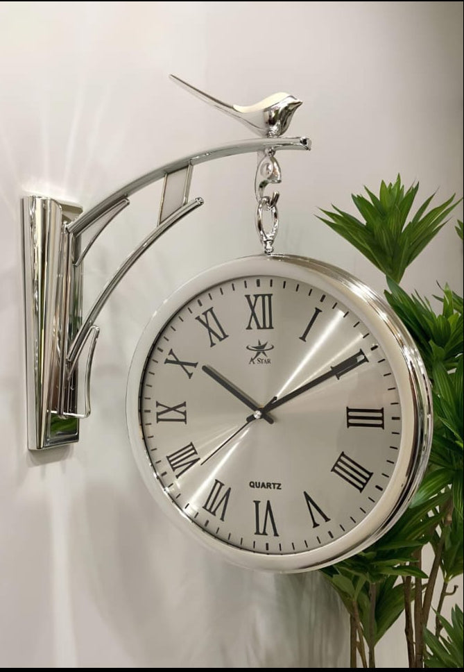 Luxury Double-Sided Vintage Wall Clock with Bird Accent
