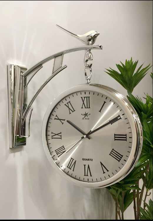 Luxury Double-Sided Vintage Wall Clock with Bird Accent