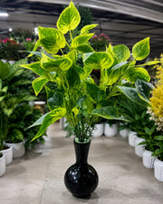 Artificial Variegated Green Foliage Plant in Black Decorative Vase